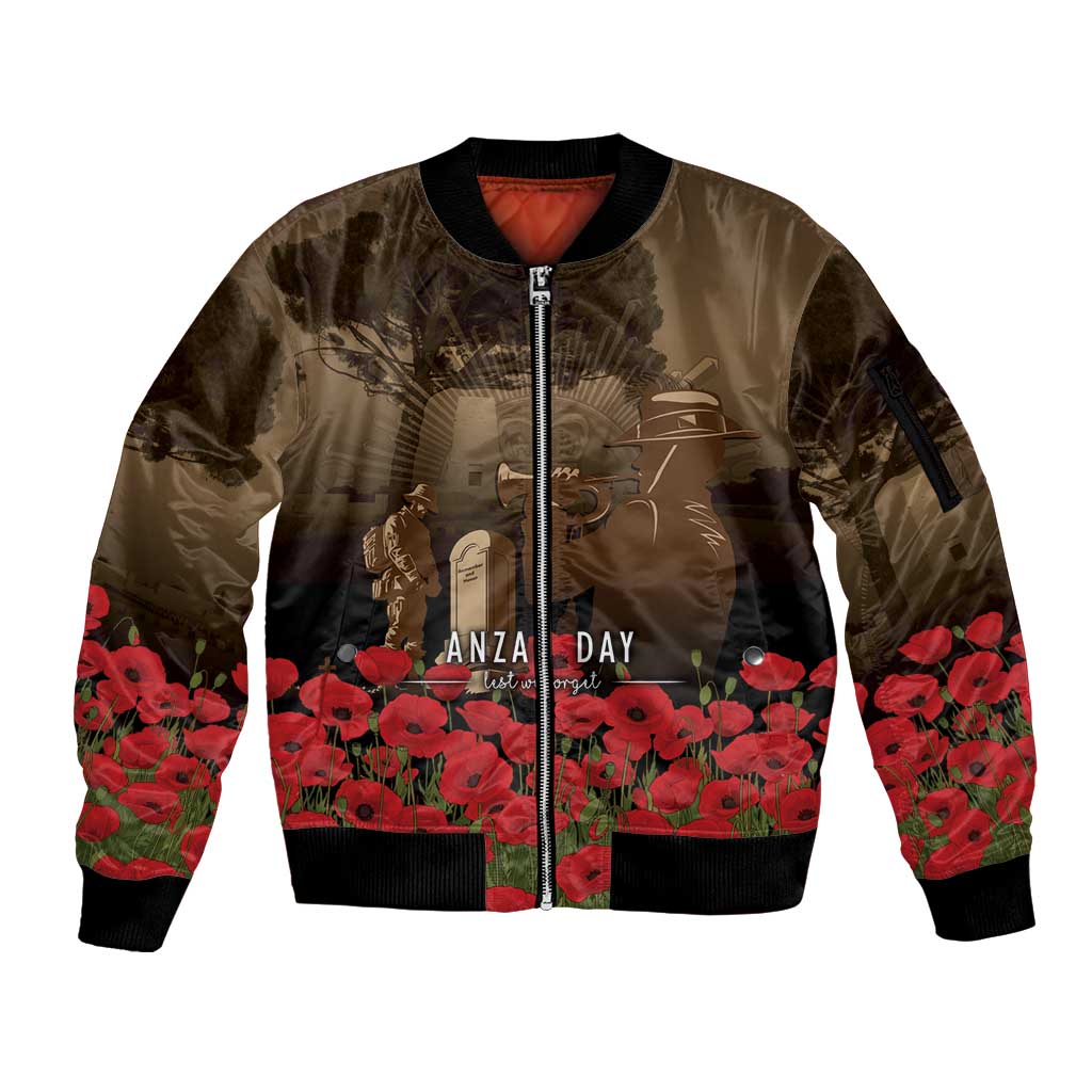 Australia - New Zealand ANZAC Lone Pine Sleeve Zip Bomber Jacket The Last Post LT7 Unisex Old Gold - Polynesian Pride