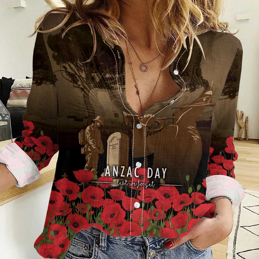 Australia - New Zealand ANZAC Lone Pine Women Casual Shirt The Last Post LT7 Female Old Gold - Polynesian Pride
