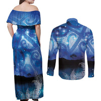 NZ Maori Matariki Scenery Couples Matching Off Shoulder Maxi Dress and Long Sleeve Button Shirt Galaxy Sky LT7 - Polynesian Pride