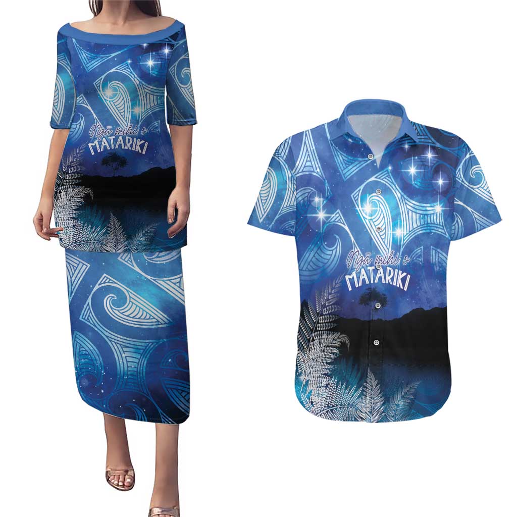 NZ Maori Matariki Scenery Couples Matching Puletasi and Hawaiian Shirt Galaxy Sky LT7 Galaxy - Polynesian Pride