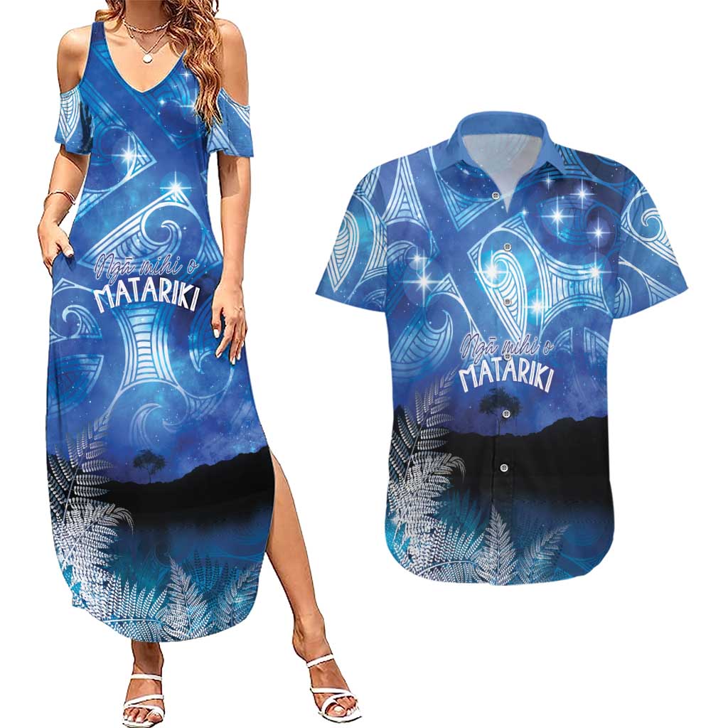 NZ Maori Matariki Scenery Couples Matching Summer Maxi Dress and Hawaiian Shirt Galaxy Sky LT7 Galaxy - Polynesian Pride