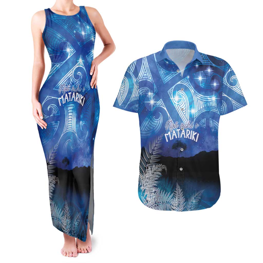NZ Maori Matariki Scenery Couples Matching Tank Maxi Dress and Hawaiian Shirt Galaxy Sky LT7 Galaxy - Polynesian Pride