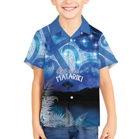 NZ Maori Matariki Scenery Family Matching Off The Shoulder Long Sleeve Dress and Hawaiian Shirt Galaxy Sky