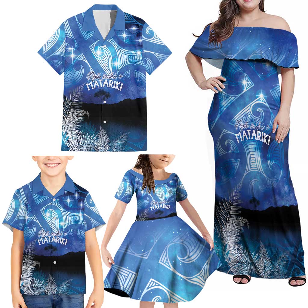 NZ Maori Matariki Scenery Family Matching Off Shoulder Maxi Dress and Hawaiian Shirt Galaxy Sky LT7 - Polynesian Pride
