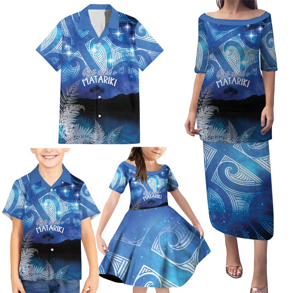 NZ Maori Matariki Scenery Family Matching Puletasi and Hawaiian Shirt Galaxy Sky LT7 - Polynesian Pride