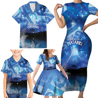 NZ Maori Matariki Scenery Family Matching Short Sleeve Bodycon Dress and Hawaiian Shirt Galaxy Sky