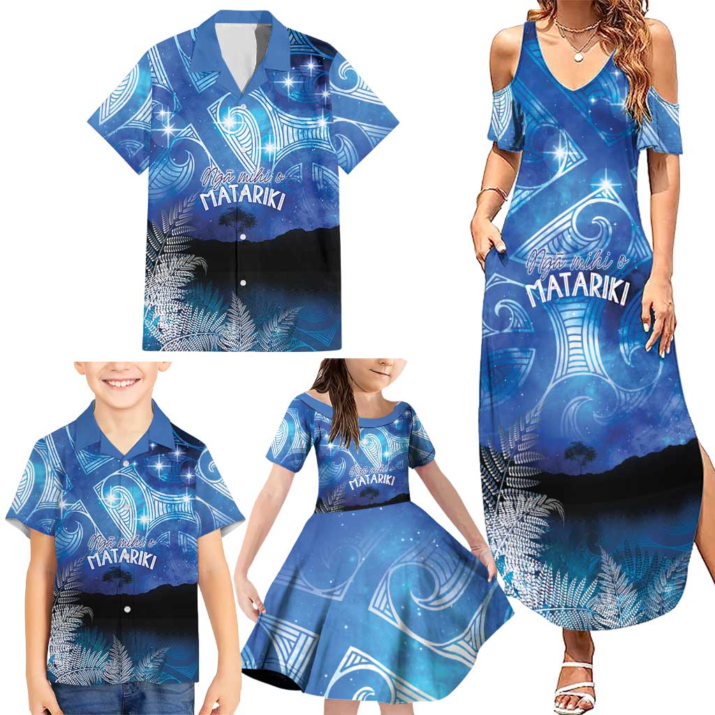 NZ Maori Matariki Scenery Family Matching Summer Maxi Dress and Hawaiian Shirt Galaxy Sky LT7 - Polynesian Pride
