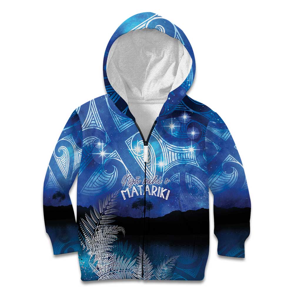 NZ Maori Matariki Scenery Kid Hoodie Galaxy Sky LT7 Zip Hoodie Galaxy - Polynesian Pride