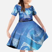 NZ Maori Matariki Scenery Kid Short Sleeve Dress Galaxy Sky