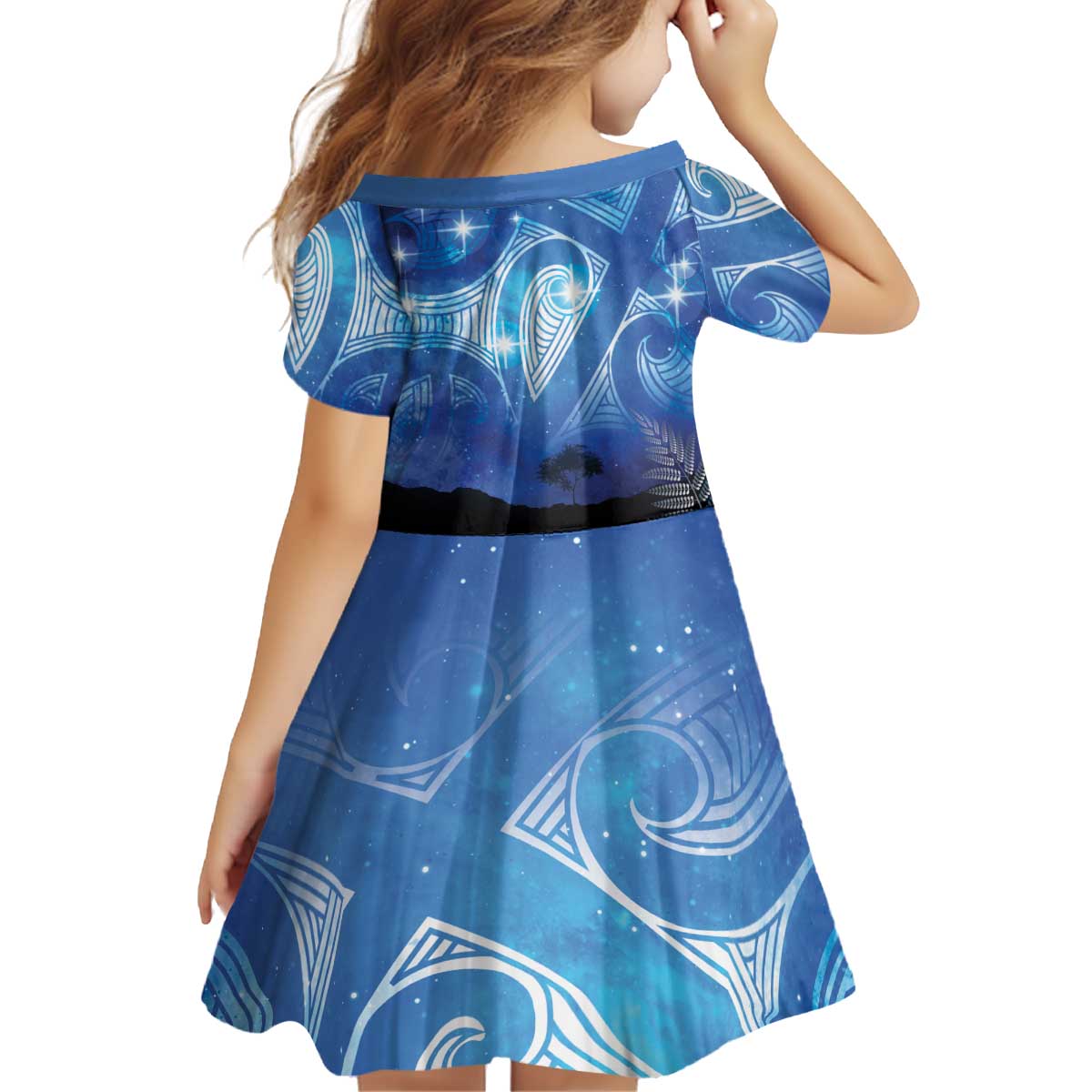 NZ Maori Matariki Scenery Kid Short Sleeve Dress Galaxy Sky