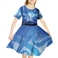 NZ Maori Matariki Scenery Kid Short Sleeve Dress Galaxy Sky