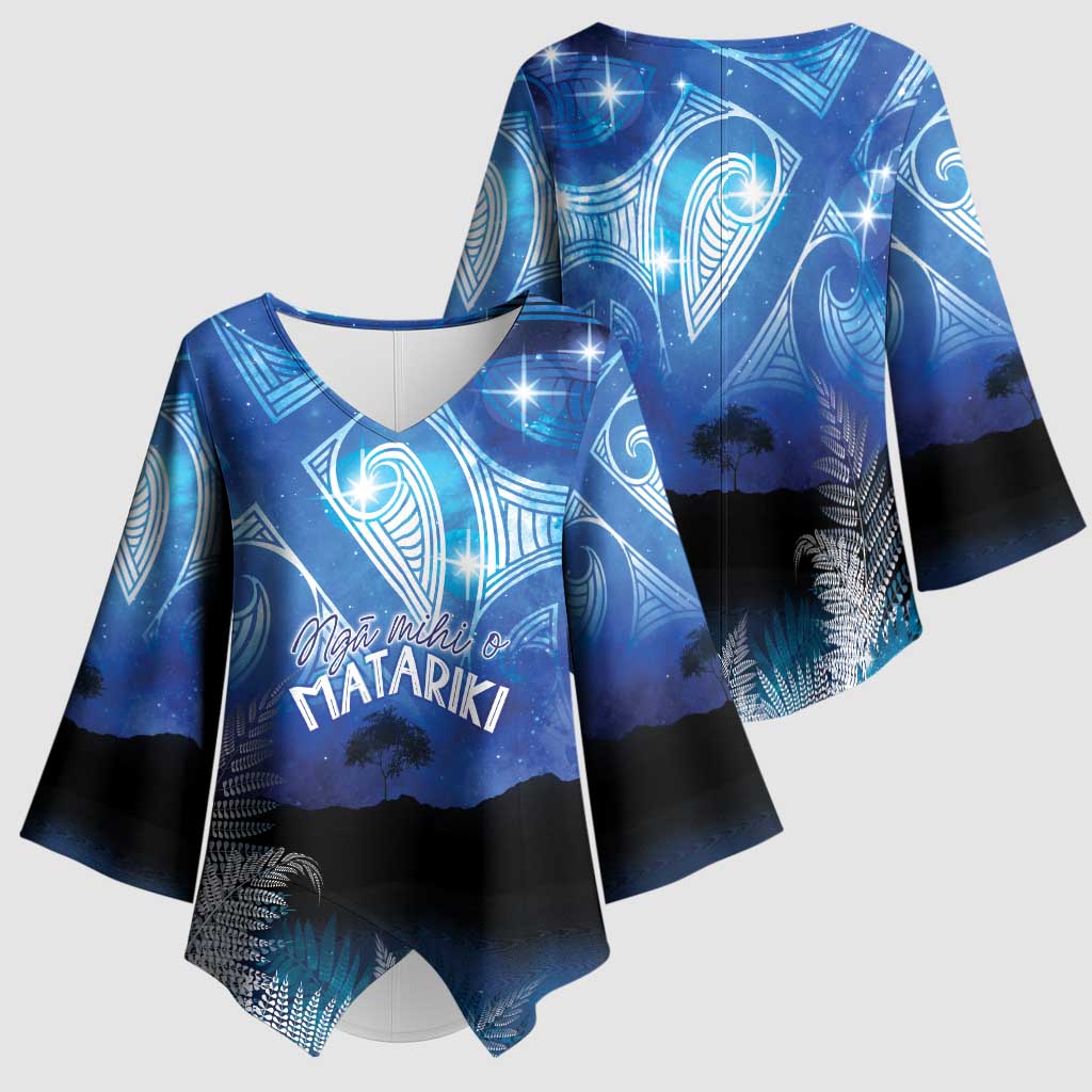 NZ Maori Matariki Scenery Kimono Sleeve Blouse Galaxy Sky LT7 - Polynesian Pride