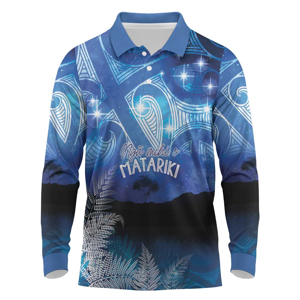 NZ Maori Matariki Scenery Long Sleeve Polo Shirt Galaxy Sky LT7 Galaxy - Polynesian Pride
