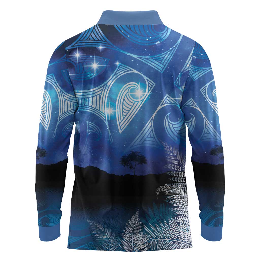 NZ Maori Matariki Scenery Long Sleeve Polo Shirt Galaxy Sky LT7 - Polynesian Pride