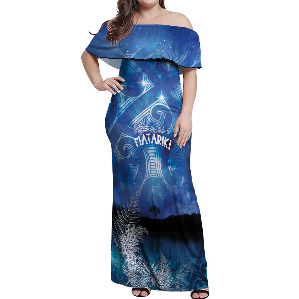 NZ Maori Matariki Scenery Off Shoulder Maxi Dress Galaxy Sky LT7 Women Galaxy - Polynesian Pride