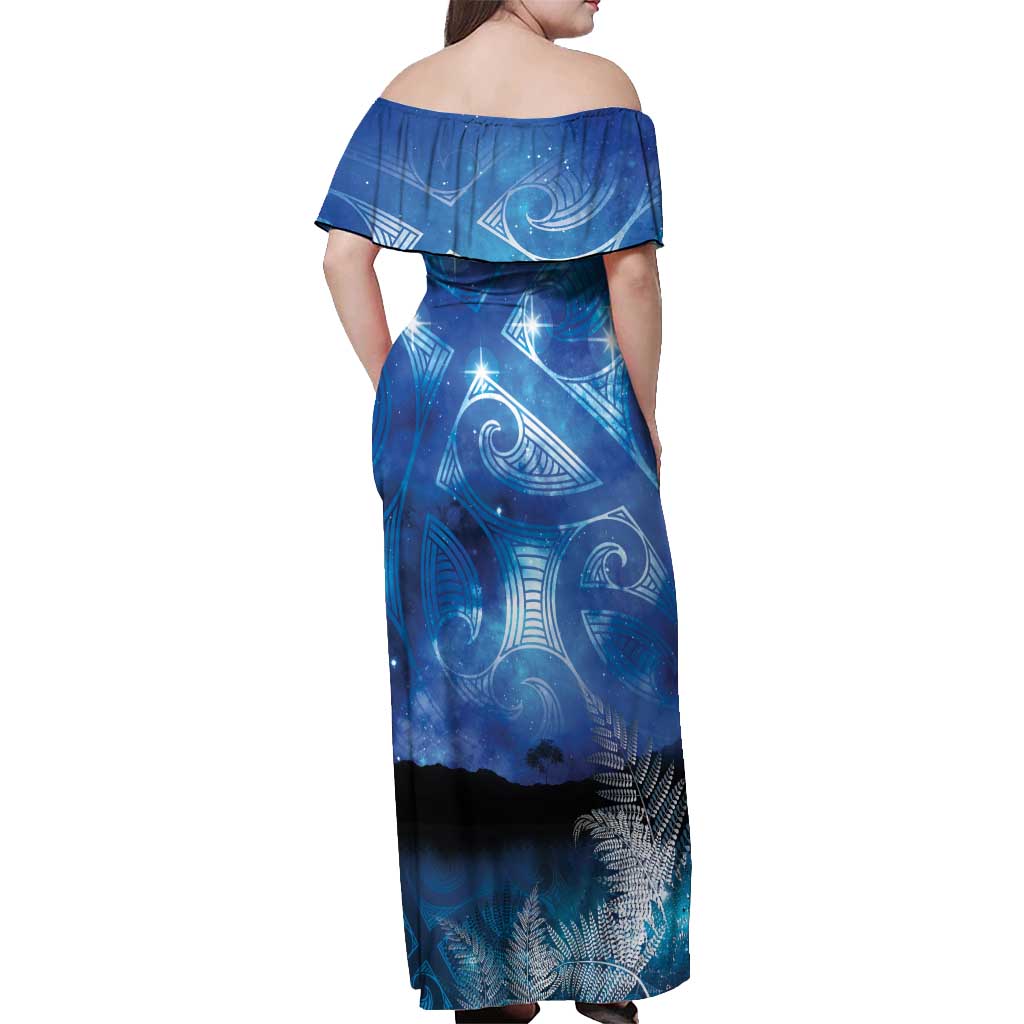 NZ Maori Matariki Scenery Off Shoulder Maxi Dress Galaxy Sky LT7 - Polynesian Pride