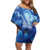 NZ Maori Matariki Scenery Off Shoulder Short Dress Galaxy Sky LT7 Women Galaxy - Polynesian Pride