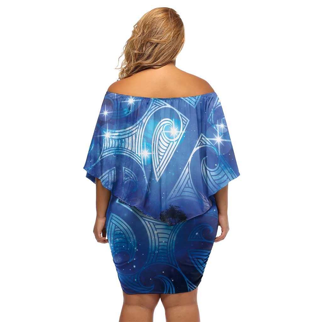 NZ Maori Matariki Scenery Off Shoulder Short Dress Galaxy Sky LT7 - Polynesian Pride