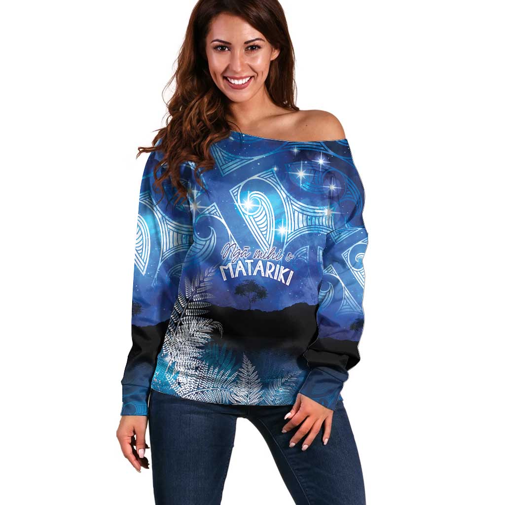 NZ Maori Matariki Scenery Off Shoulder Sweater Galaxy Sky LT7 Women Galaxy - Polynesian Pride