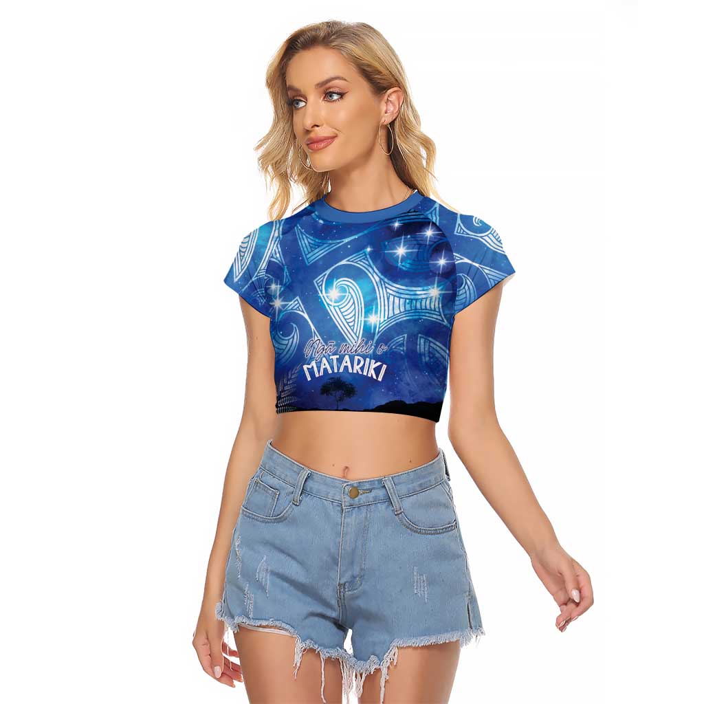 NZ Maori Matariki Scenery Raglan Cropped T Shirt Galaxy Sky LT7 Female Galaxy - Polynesian Pride