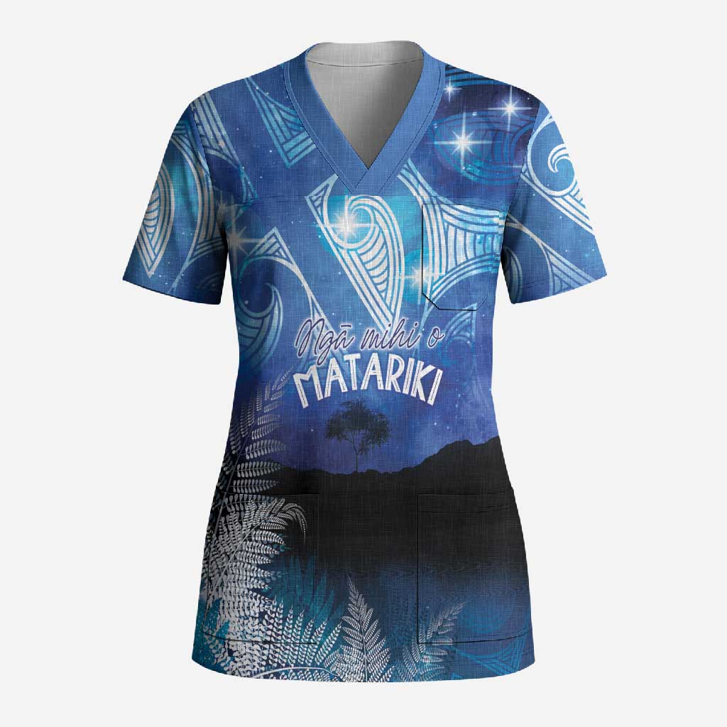 NZ Maori Matariki Scenery Scrub Top Galaxy Sky LT7 Adult Galaxy - Polynesian Pride