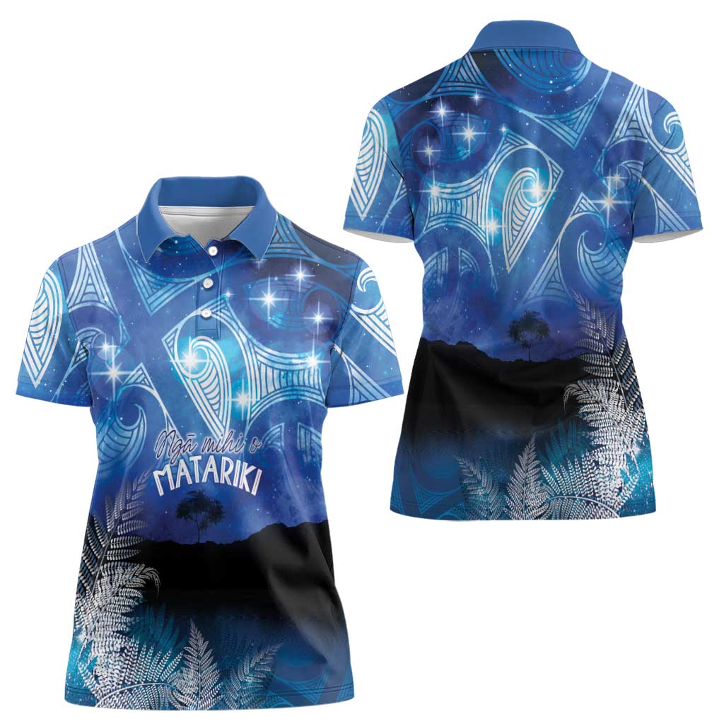 NZ Maori Matariki Scenery Women Polo Shirt Galaxy Sky LT7 - Polynesian Pride
