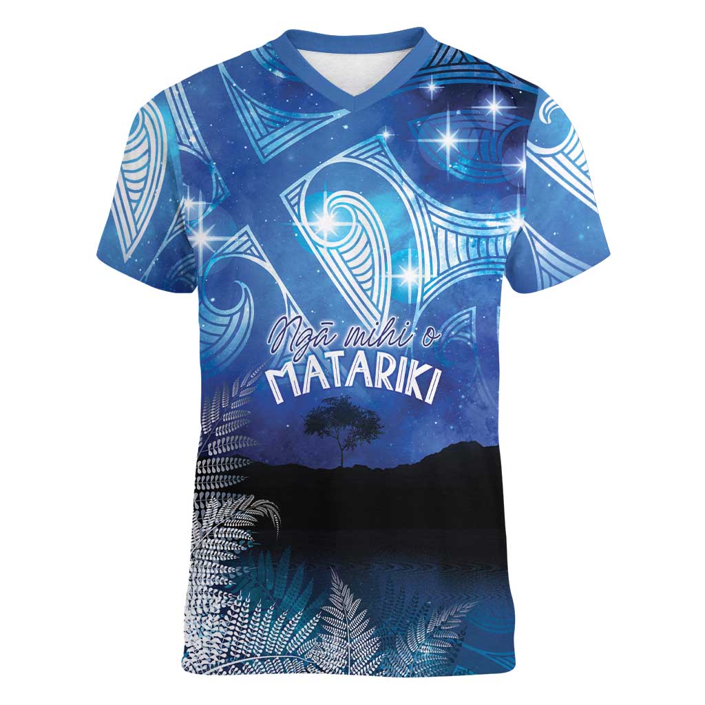 NZ Maori Matariki Scenery Women V-Neck T-Shirt Galaxy Sky LT7 Female Galaxy - Polynesian Pride