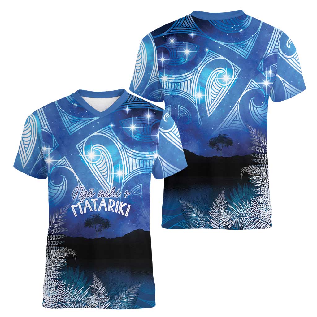 NZ Maori Matariki Scenery Women V-Neck T-Shirt Galaxy Sky LT7 - Polynesian Pride