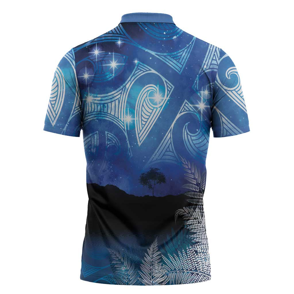 NZ Maori Matariki Scenery Zipper Polo Shirt Galaxy Sky LT7 - Polynesian Pride