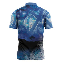 NZ Maori Matariki Scenery Zipper Polo Shirt Galaxy Sky LT7 - Polynesian Pride