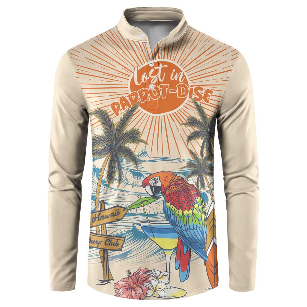 Personalized Christmas In July - Hawaii Retro Button Sweatshirt Lost In Parrot-dise LT7 Beige - Polynesian Pride