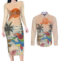 Personalized Christmas In July - Hawaii Retro Couples Matching Long Sleeve Bodycon Dress and Long Sleeve Button Shirt Lost In Parrot-dise LT7 Beige - Polynesian Pride