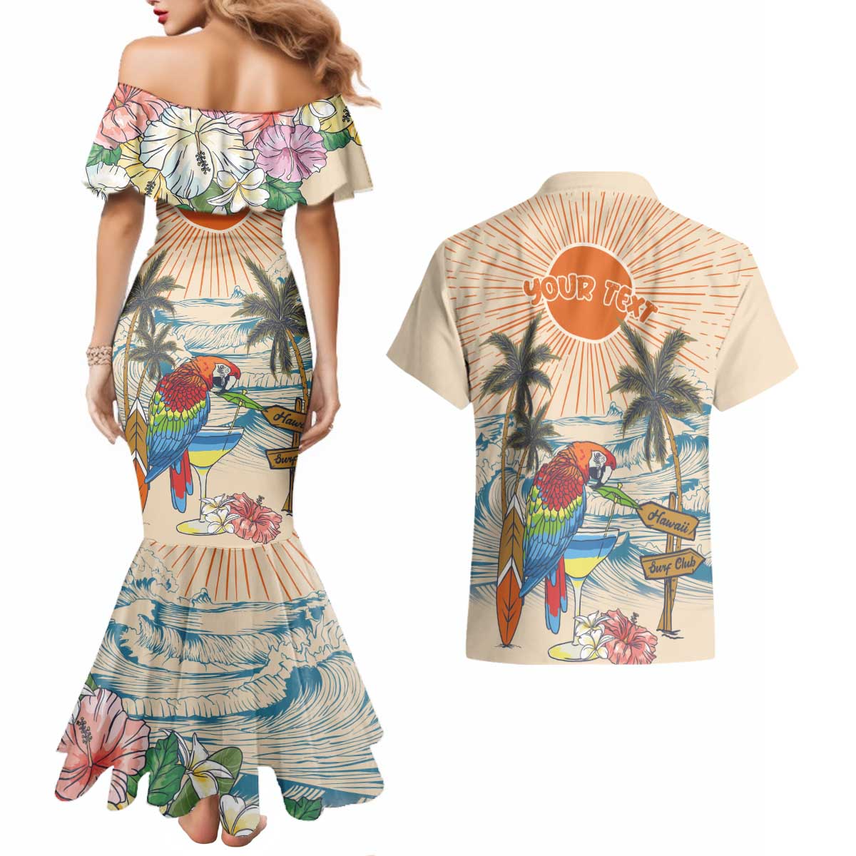 Personalized Christmas In July - Hawaii Retro Couples Matching Mermaid Dress and Hawaiian Shirt Lost In Parrot-dise LT7 - Polynesian Pride