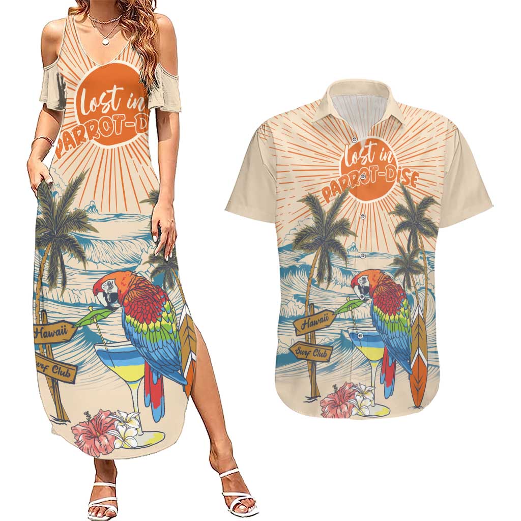 Personalized Christmas In July - Hawaii Retro Couples Matching Summer Maxi Dress and Hawaiian Shirt Lost In Parrot-dise LT7 Beige - Polynesian Pride