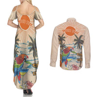 Personalized Christmas In July - Hawaii Retro Couples Matching Summer Maxi Dress and Long Sleeve Button Shirt Lost In Parrot-dise LT7 - Polynesian Pride