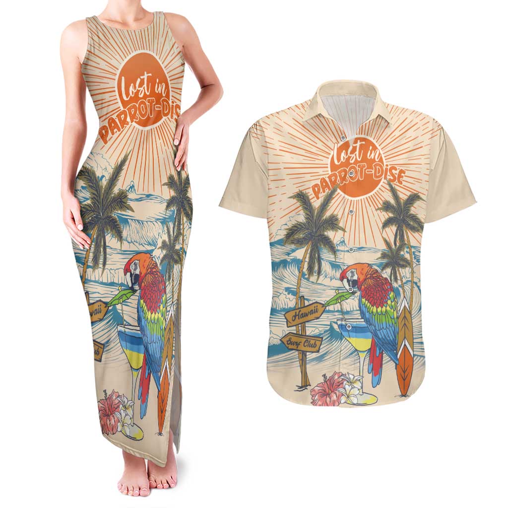 Personalized Christmas In July - Hawaii Retro Couples Matching Tank Maxi Dress and Hawaiian Shirt Lost In Parrot-dise LT7 Beige - Polynesian Pride
