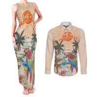 Personalized Christmas In July - Hawaii Retro Couples Matching Tank Maxi Dress and Long Sleeve Button Shirt Lost In Parrot-dise LT7 Beige - Polynesian Pride