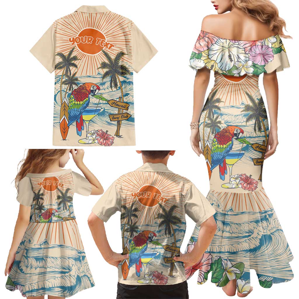 Personalized Christmas In July - Hawaii Retro Family Matching Mermaid Dress and Hawaiian Shirt Lost In Parrot-dise