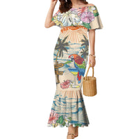 Personalized Christmas In July - Hawaii Retro Family Matching Mermaid Dress and Hawaiian Shirt Lost In Parrot-dise