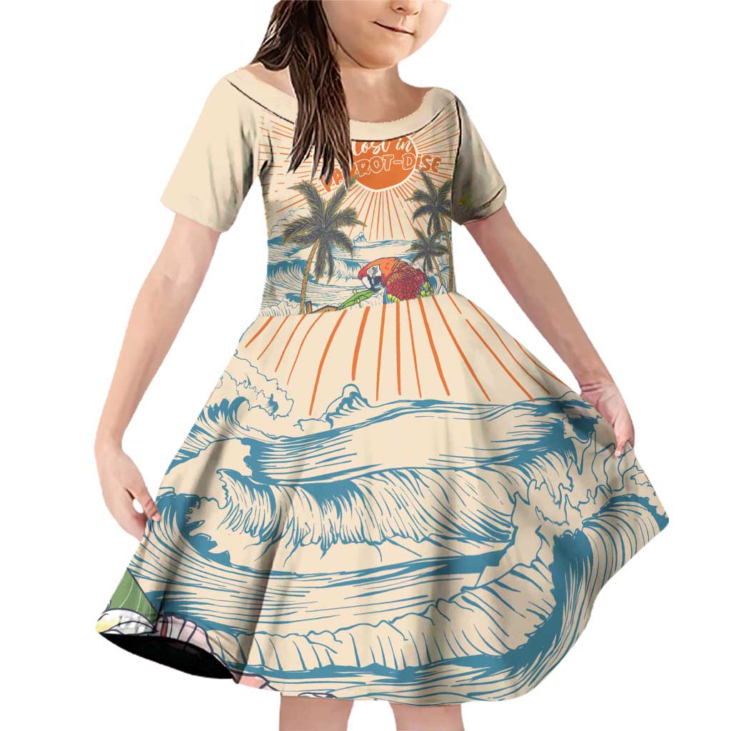 Personalized Christmas In July - Hawaii Retro Family Matching Off Shoulder Short Dress and Hawaiian Shirt Lost In Parrot-dise