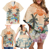 Personalized Christmas In July - Hawaii Retro Family Matching Off Shoulder Short Dress and Hawaiian Shirt Lost In Parrot-dise