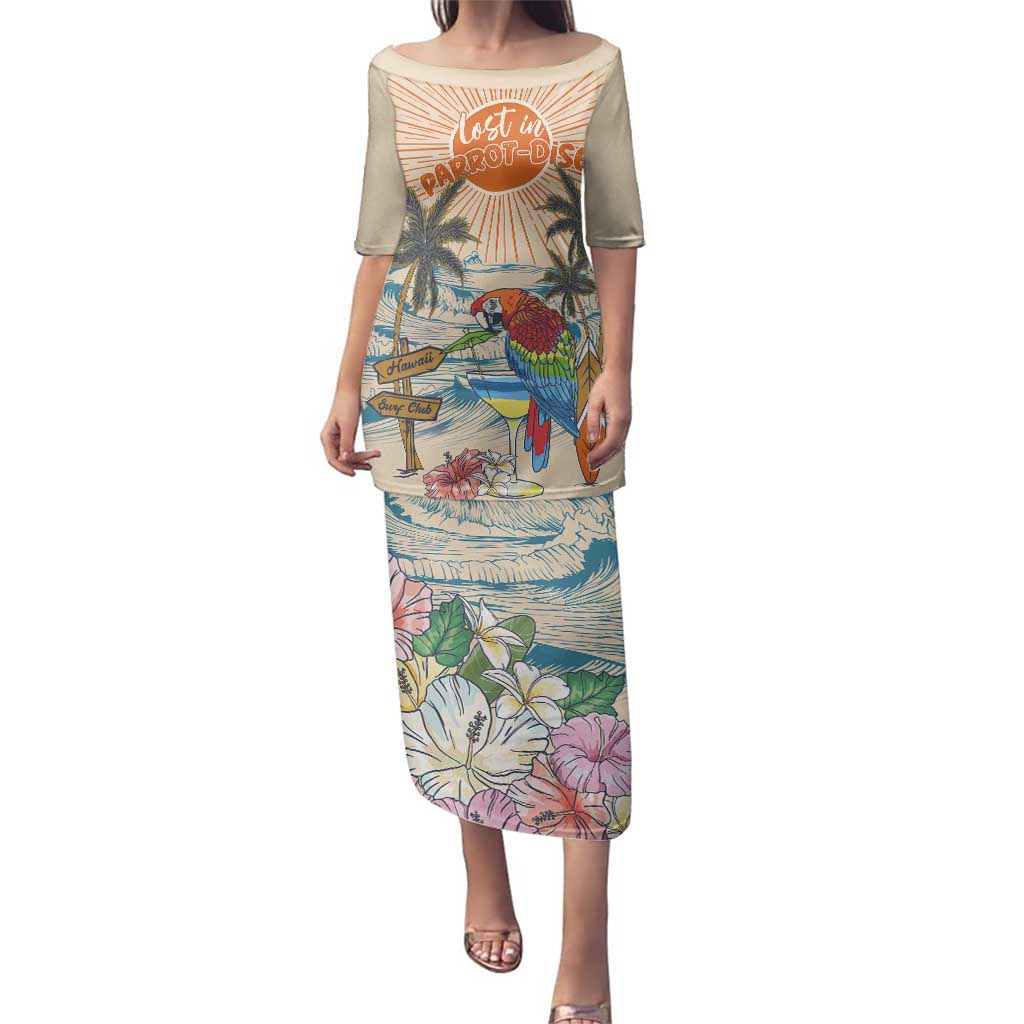 Personalized Christmas In July - Hawaii Retro Family Matching Puletasi and Hawaiian Shirt Lost In Parrot-dise