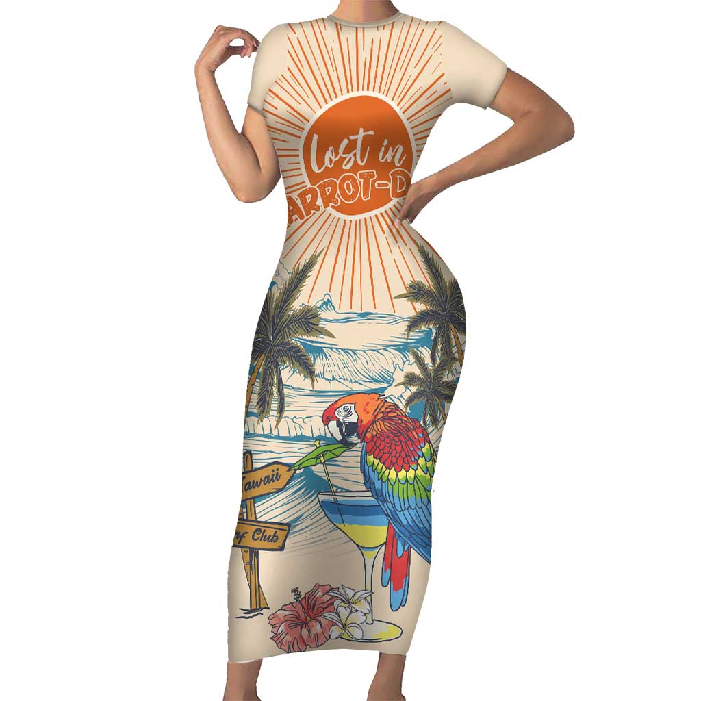 Personalized Christmas In July - Hawaii Retro Family Matching Short Sleeve Bodycon Dress and Hawaiian Shirt Lost In Parrot-dise