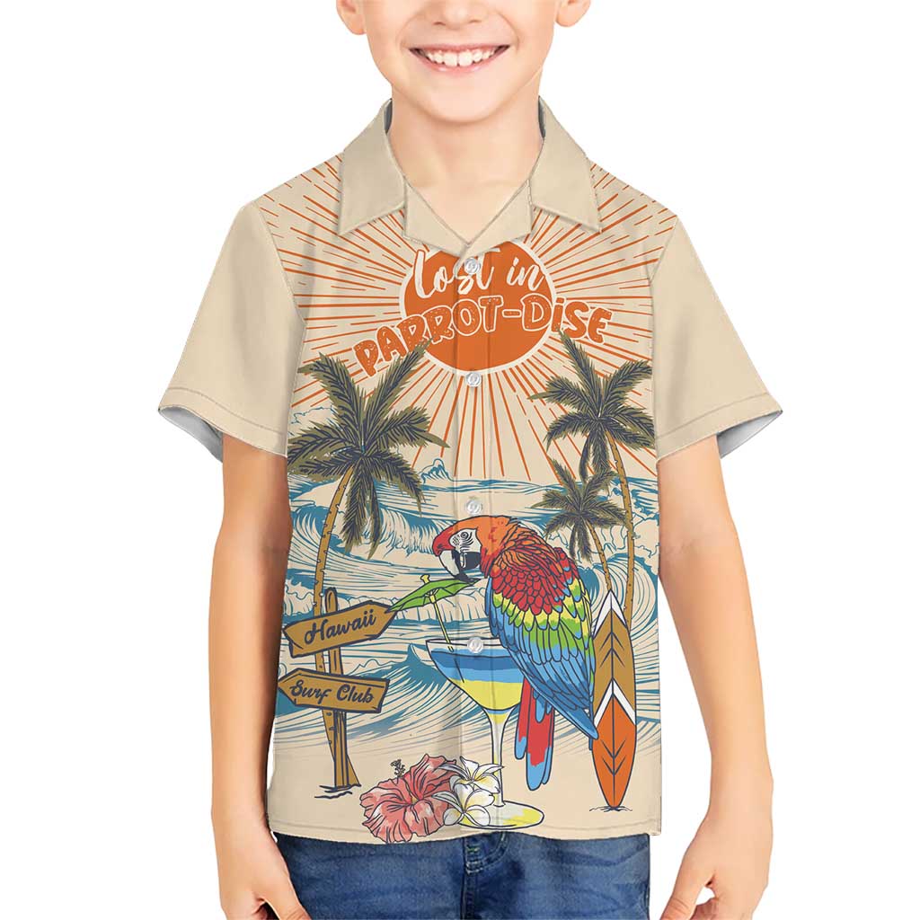 Personalized Christmas In July - Hawaii Retro Kid Hawaiian Shirt Lost In Parrot-dise LT7 Kid Beige - Polynesian Pride