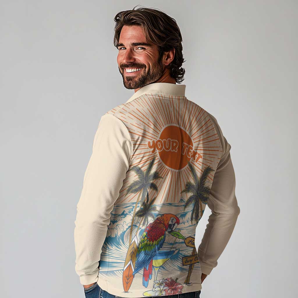 Personalized Christmas In July - Hawaii Retro Long Sleeve Polo Shirt Lost In Parrot-dise