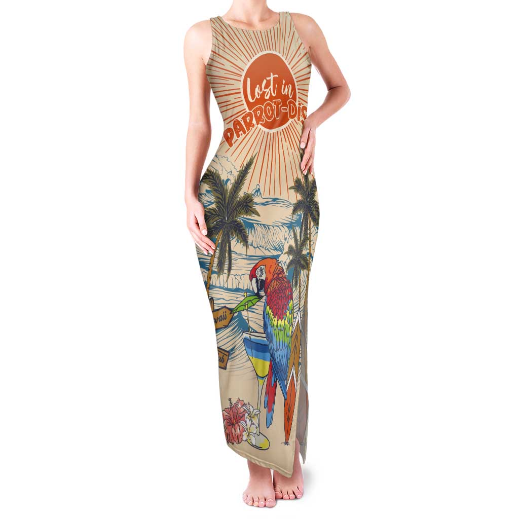 Personalized Christmas In July - Hawaii Retro Tank Maxi Dress Lost In Parrot-dise