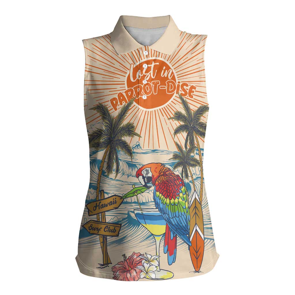 Personalized Christmas In July - Hawaii Retro Women Sleeveless Polo Shirt Lost In Parrot-dise