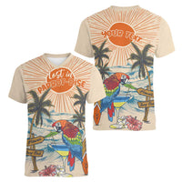 Personalized Christmas In July - Hawaii Retro Women V-Neck T-Shirt Lost In Parrot-dise
