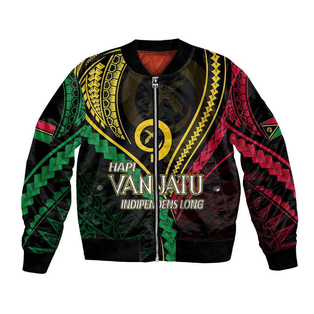 Personalised Vanuatu Bomber Jacket 44th Hapi Indipendens Long LT7 Unisex Black - Polynesian Pride