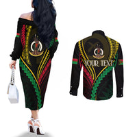 Personalised Vanuatu Couples Matching Off The Shoulder Long Sleeve Dress and Long Sleeve Button Shirts 44th Hapi Indipendens Long LT7 - Polynesian Pride